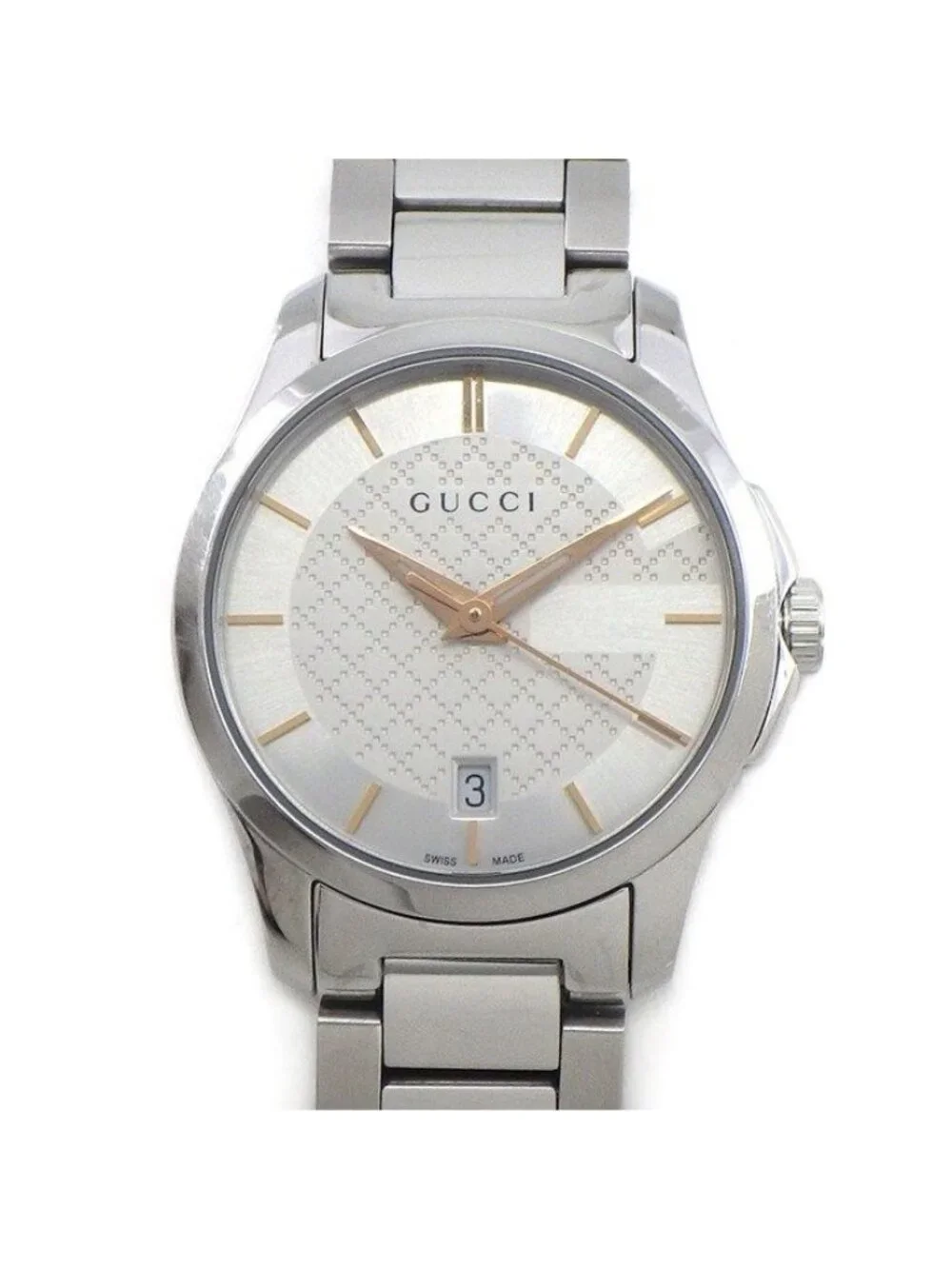 Gucci Watch Timeless 126.5 Date Diamante Silver Dial SS Quartz Analog